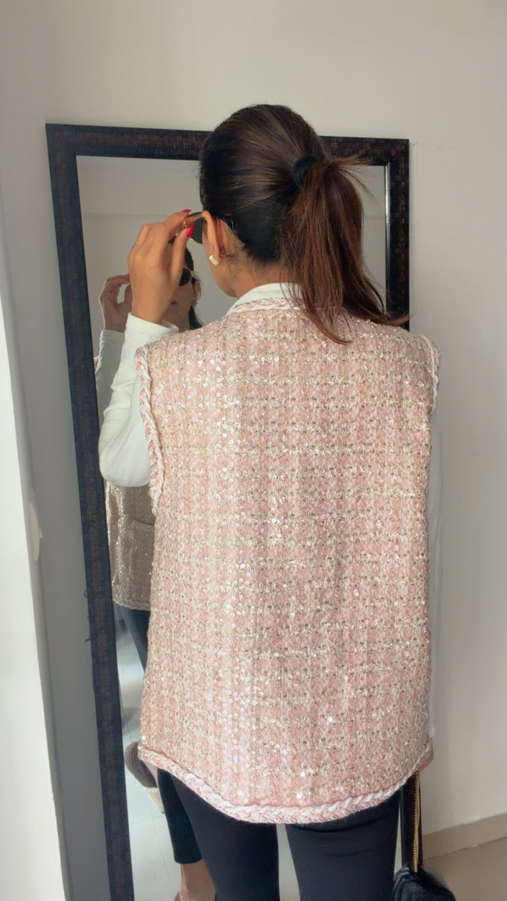 Sequin Plaid Tweed Fall Vest