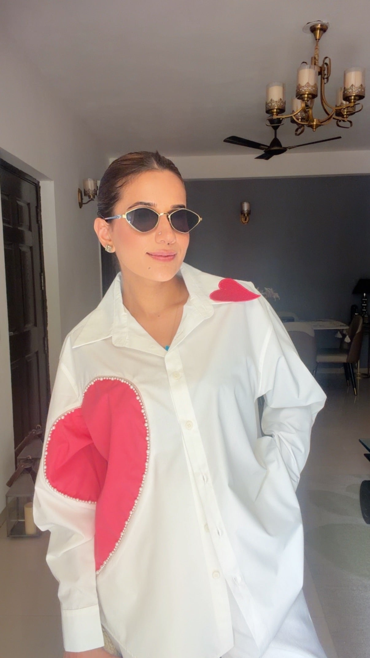 Pink Heart Pearl Poplin Shirt