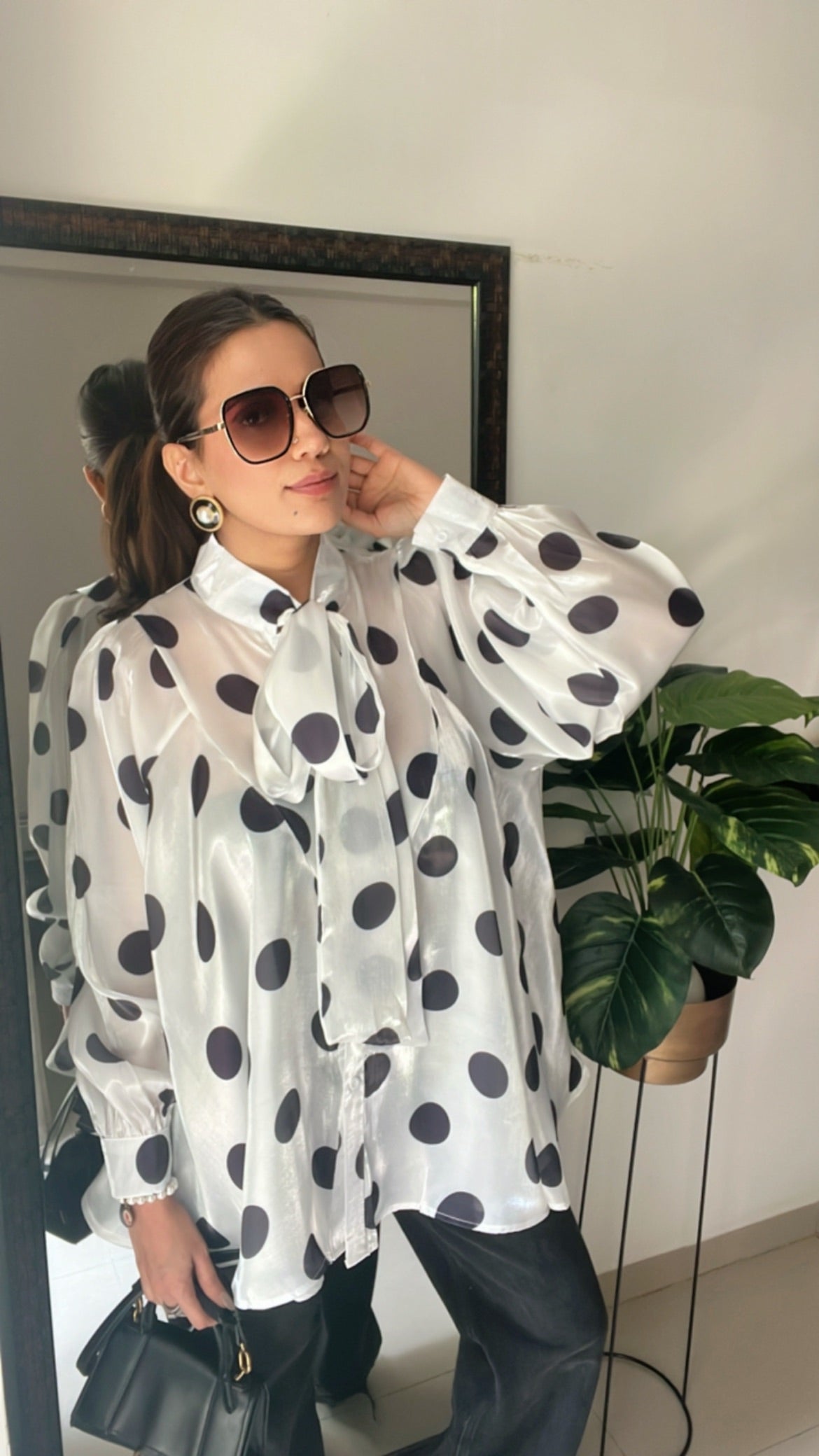 Polka Dot Flounce Glossy Top