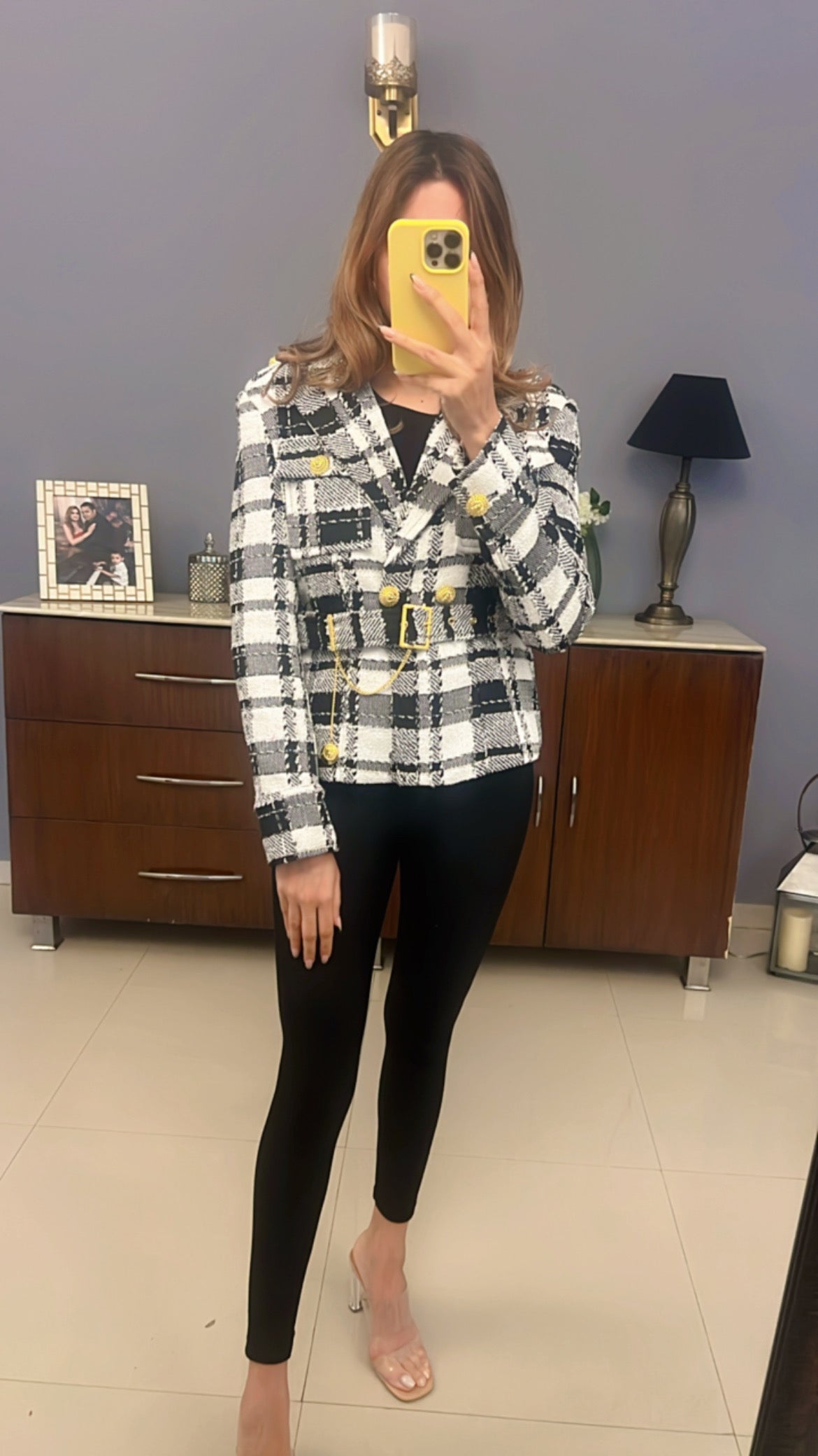 Monochrome Plaid Tweed Fall Jacket