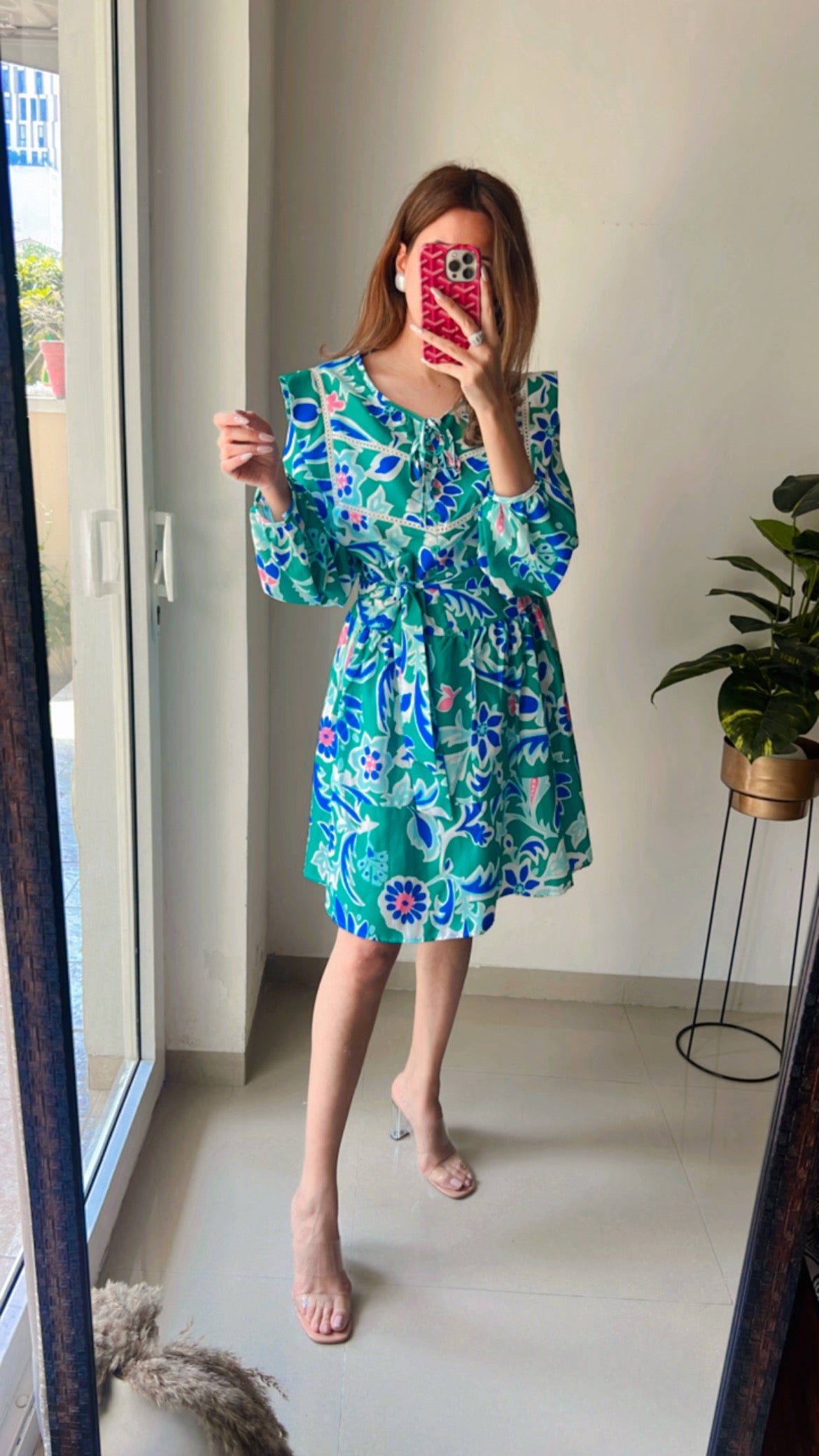 Power shoulder Dress with tie knot