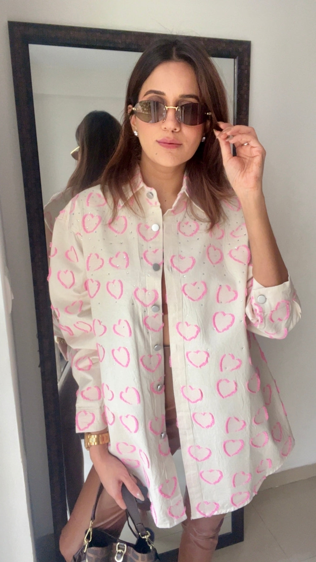 Swarovski Studded Heart Denim Shirt