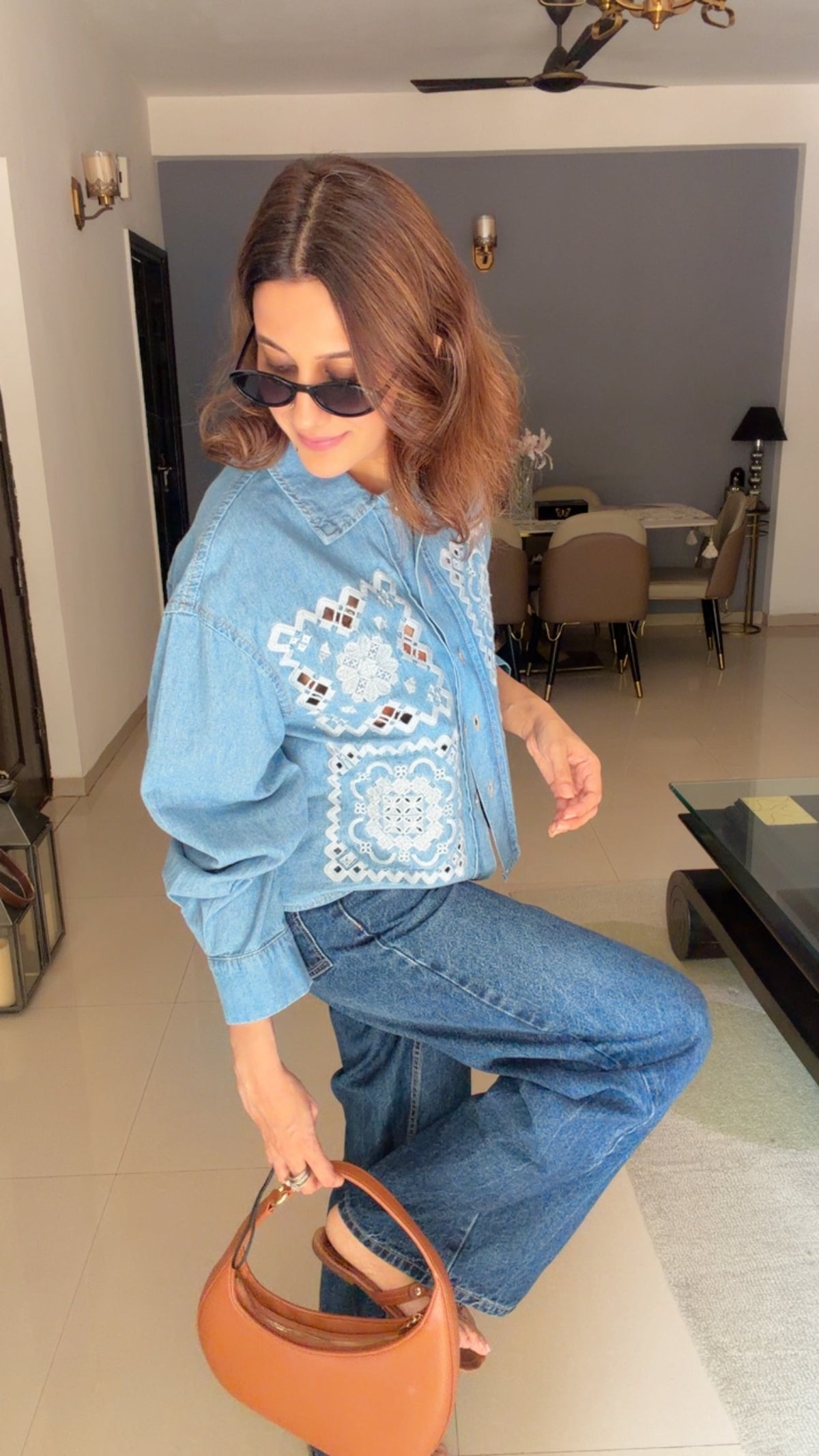 Geometric Motif Denim shirt