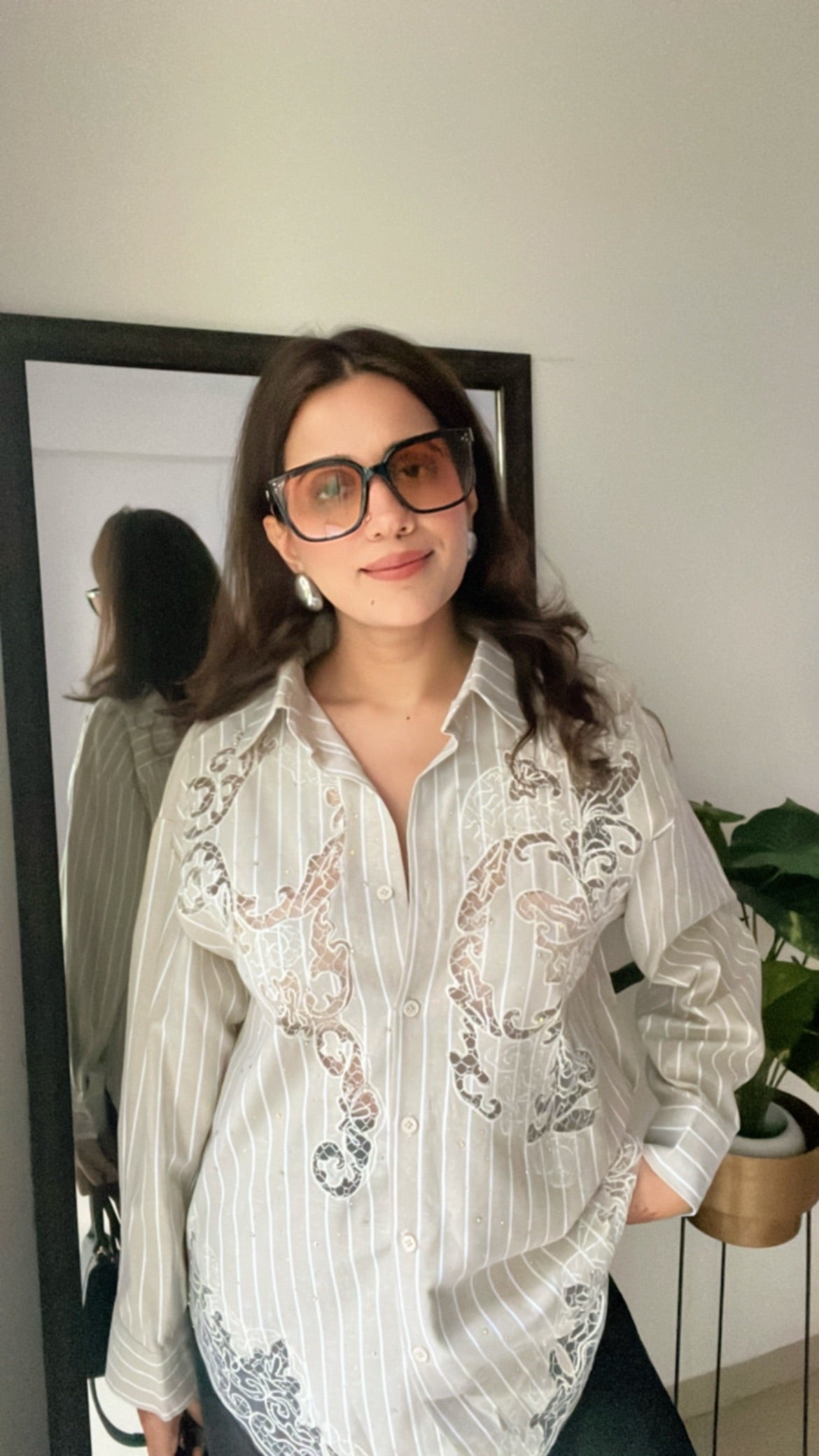 Lace Detailed Linen Shirt