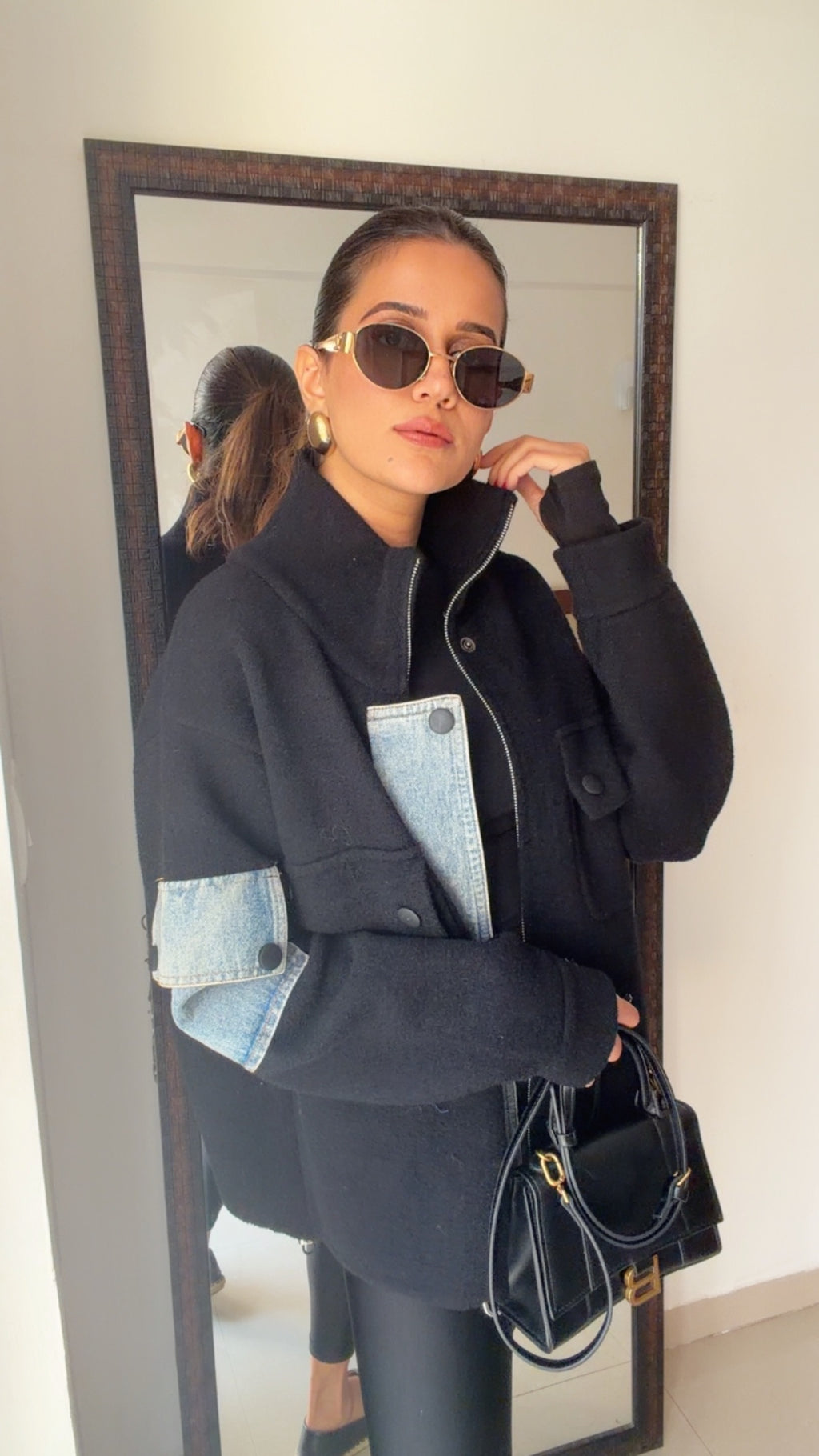 Denim Detailed Woolen Fall Jacket