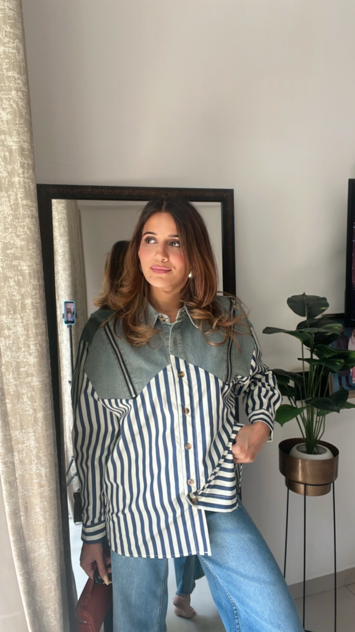 Denim Zipper detailed Poplin Shirt