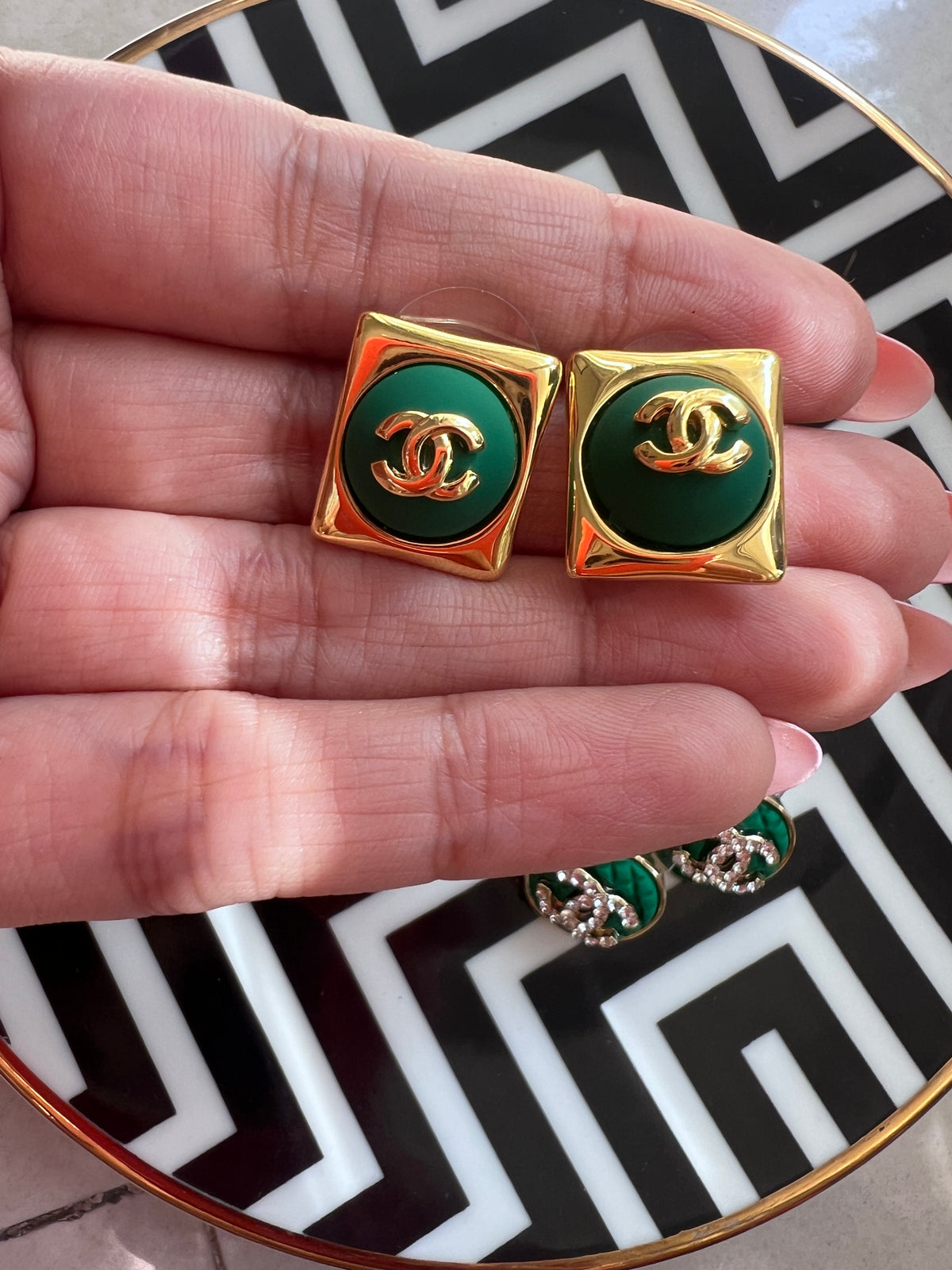 Green Gold Detailed Earrings