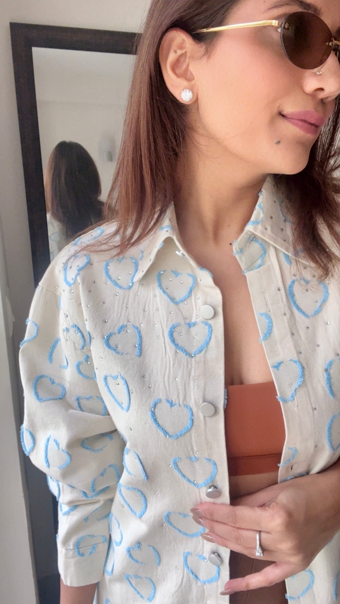 Swarovski Studded Heart Denim Shirt