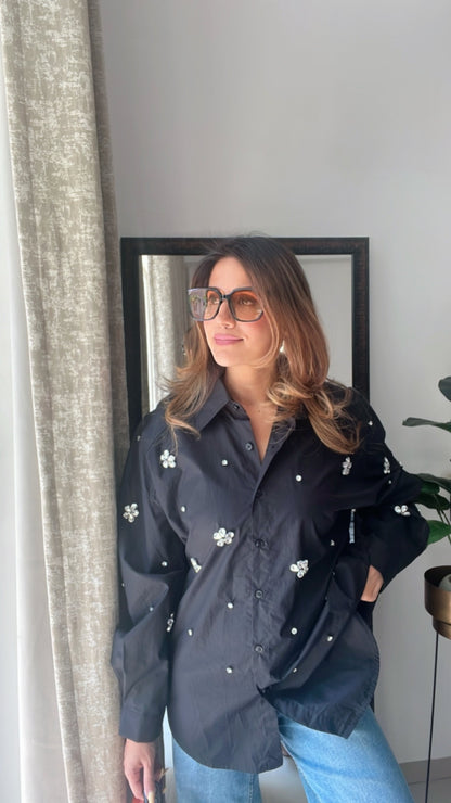 Crystal Studded Oversized Poplin Shirt