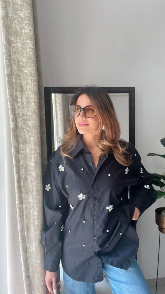 Crystal Studded Oversized Poplin Shirt
