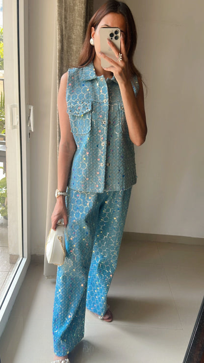 Denim Sequin Vest Co-ord