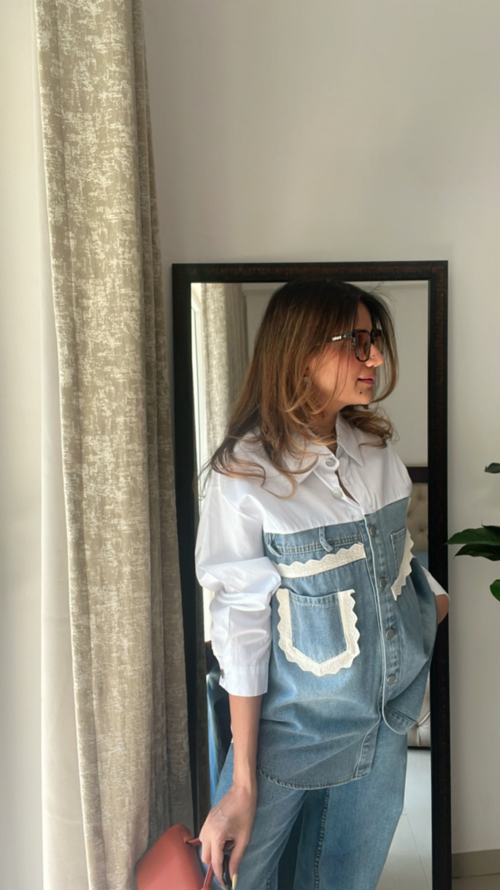 Denim Lace detailed Poplin Shirt