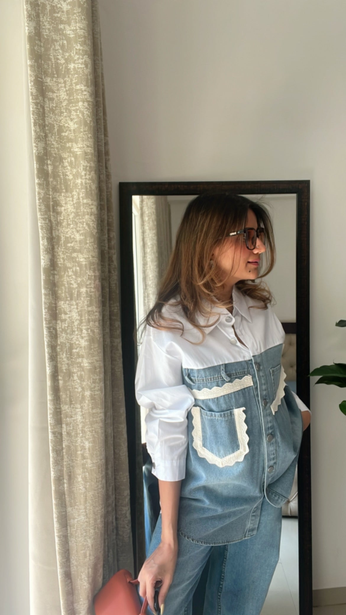 Denim Lace detailed Poplin Shirt