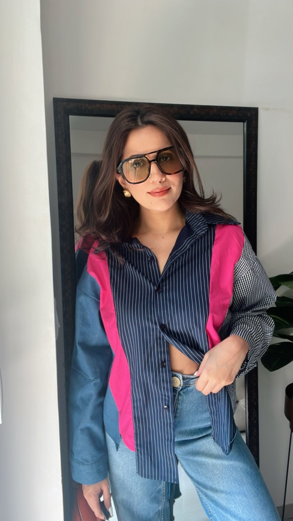 Print and Color Block Poplin Shirt