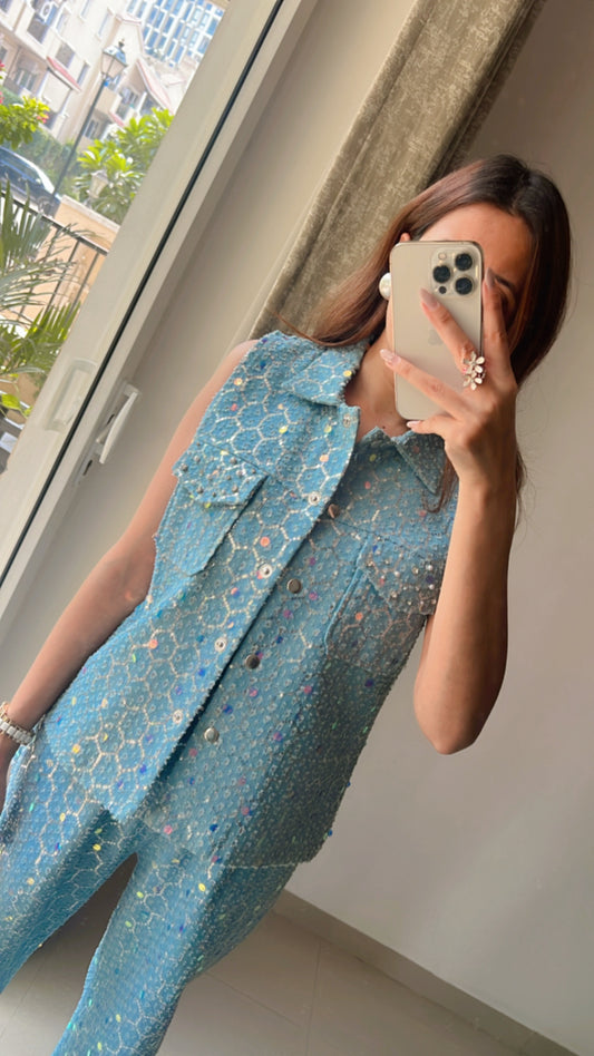 Denim Sequin Vest Co-ord