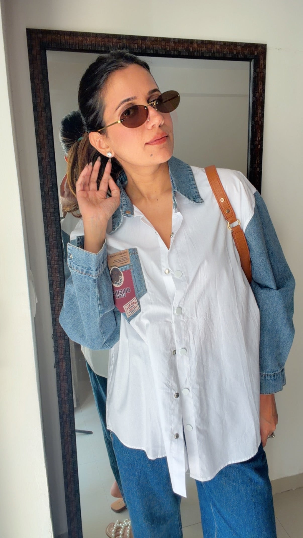 Denim Sleeves Poplin Shirt