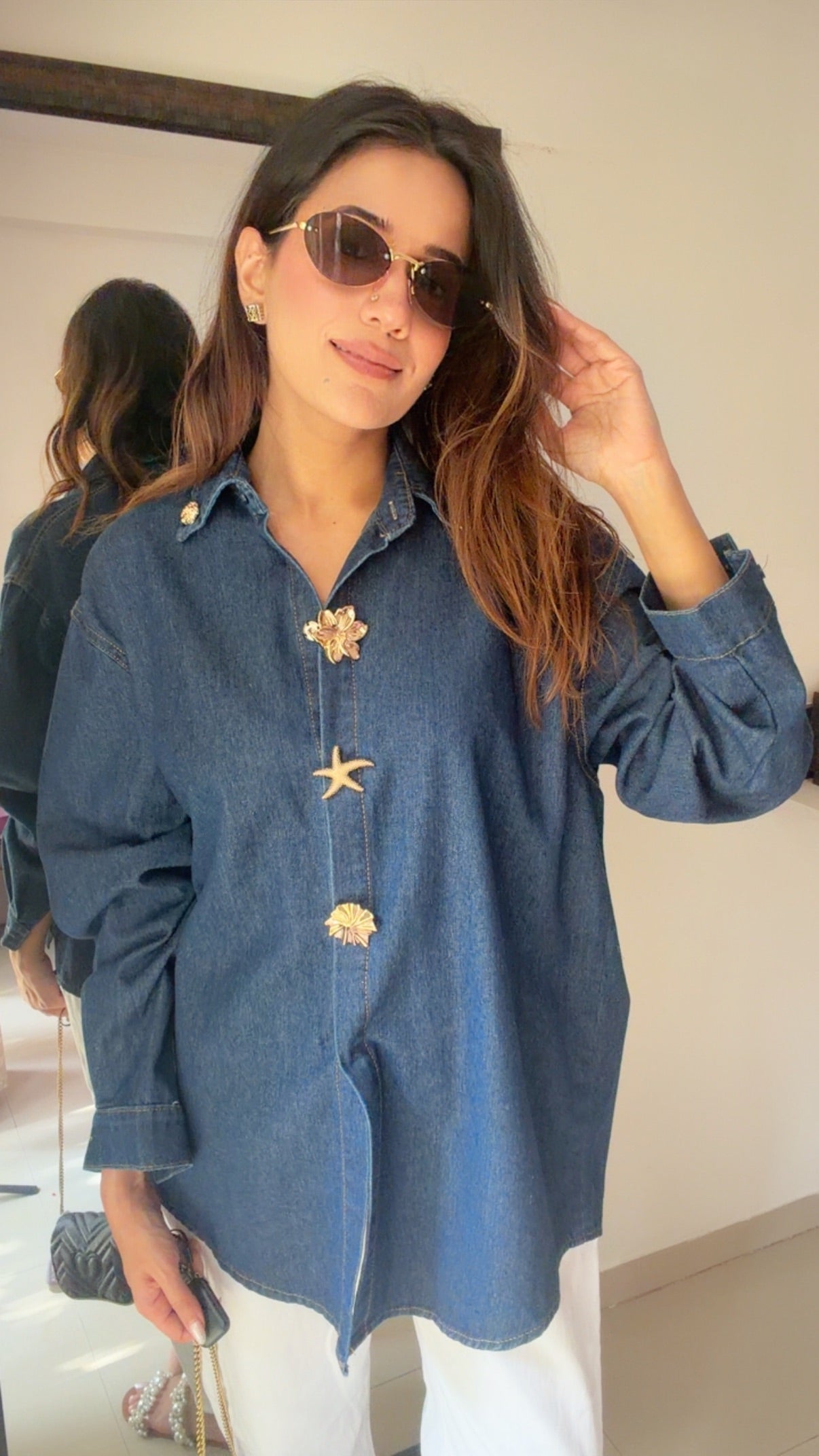 Soft Denim Gold Detailed Shirt