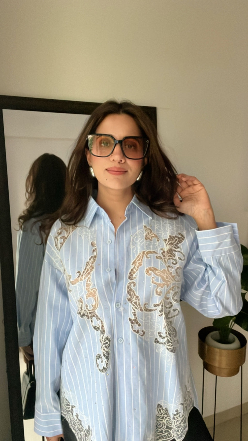 Lace Detailed Linen Shirt