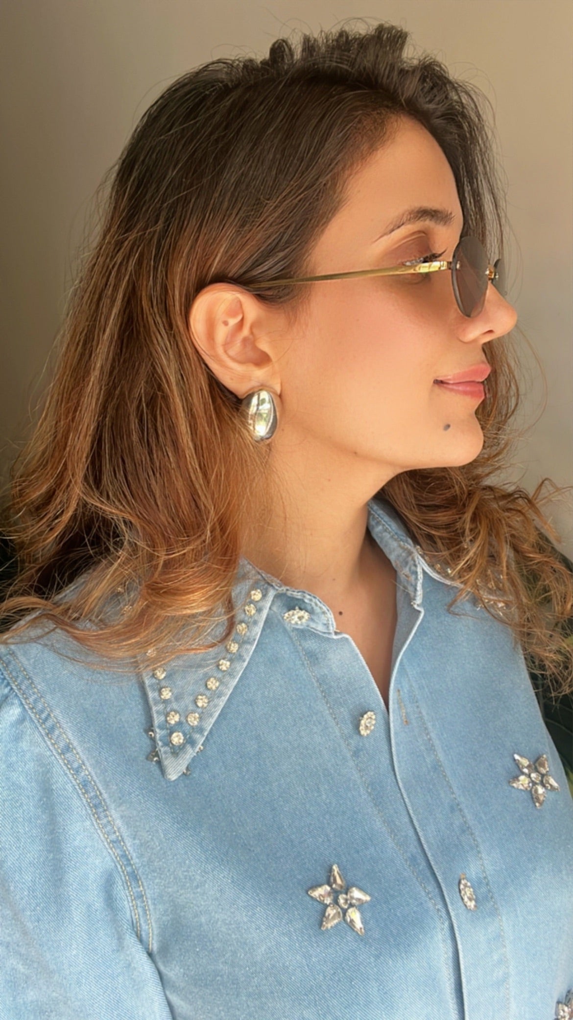 Flower Studded Denim Shirt