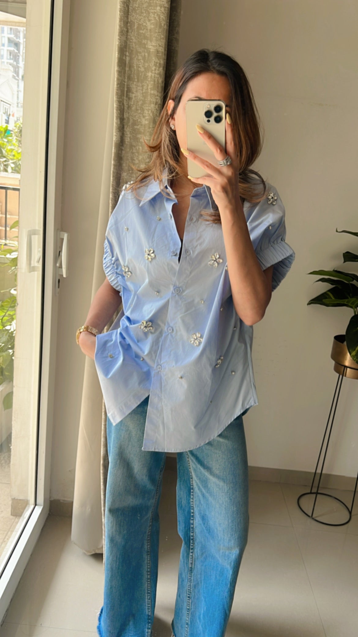 Crystal Studded Poplin Shirt