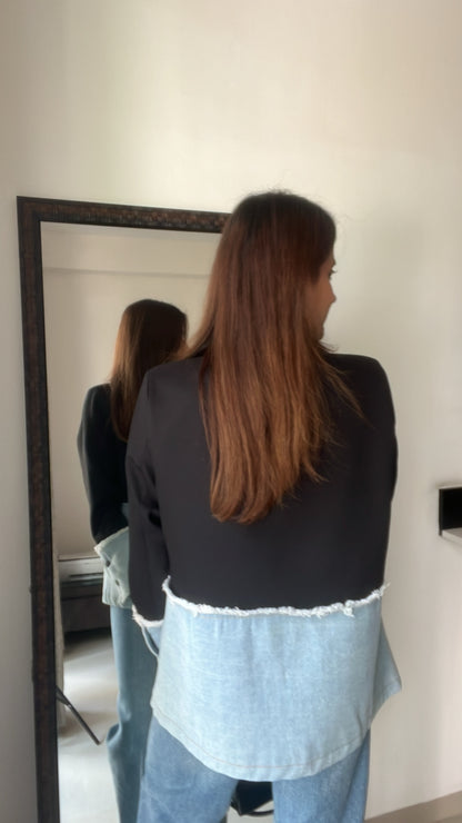 Denim Contrast Box Fall Coat