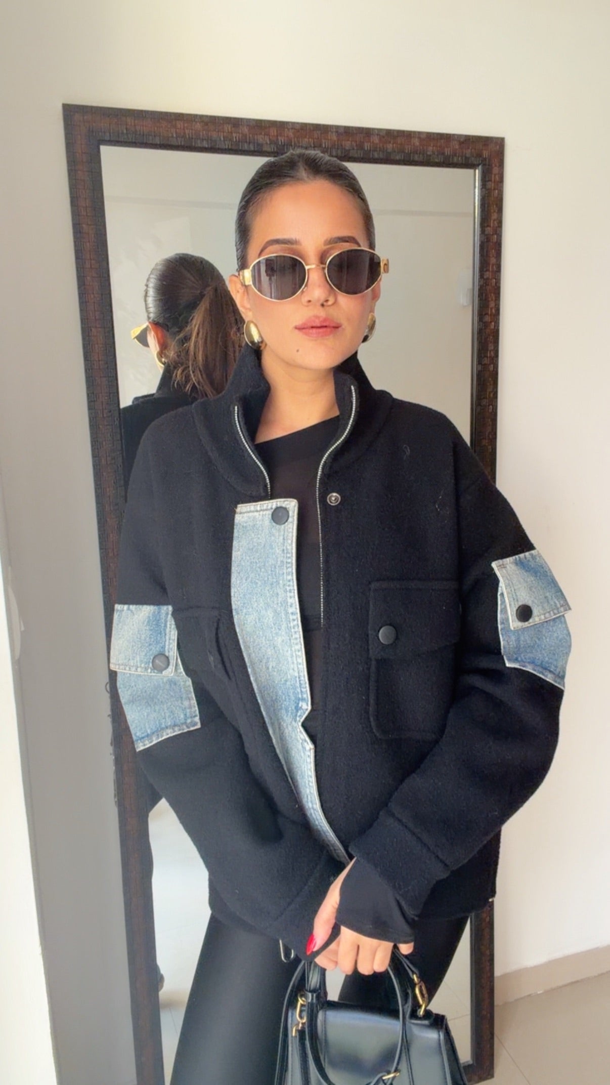 Denim Detailed Woolen Fall Jacket