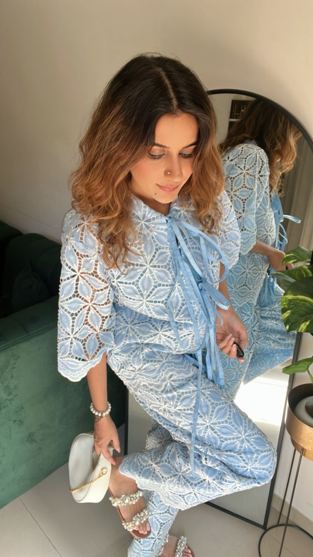 White Studded Tie knot Co-ord Set