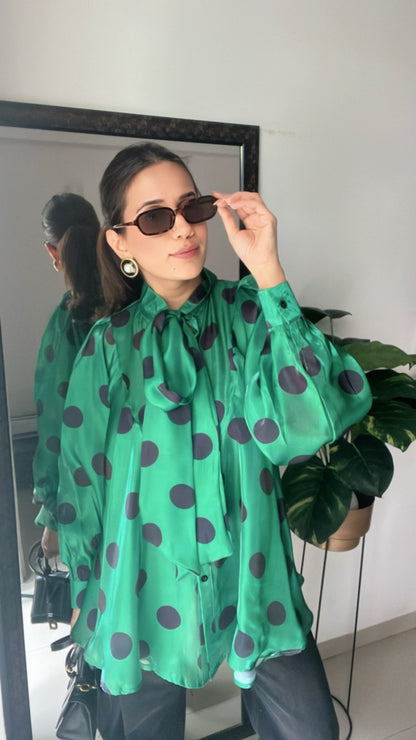 Polka Dot Flounce Glossy Top