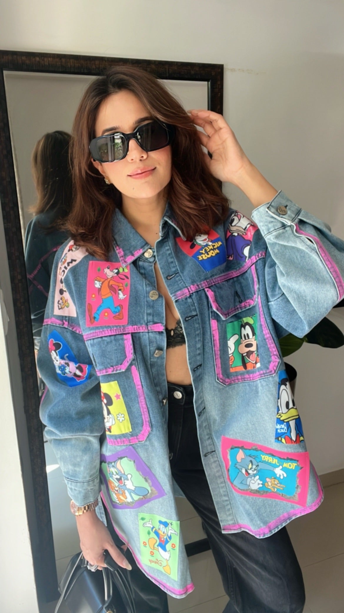 Cartoon Colorblast Oversized Denim Fall Jacket