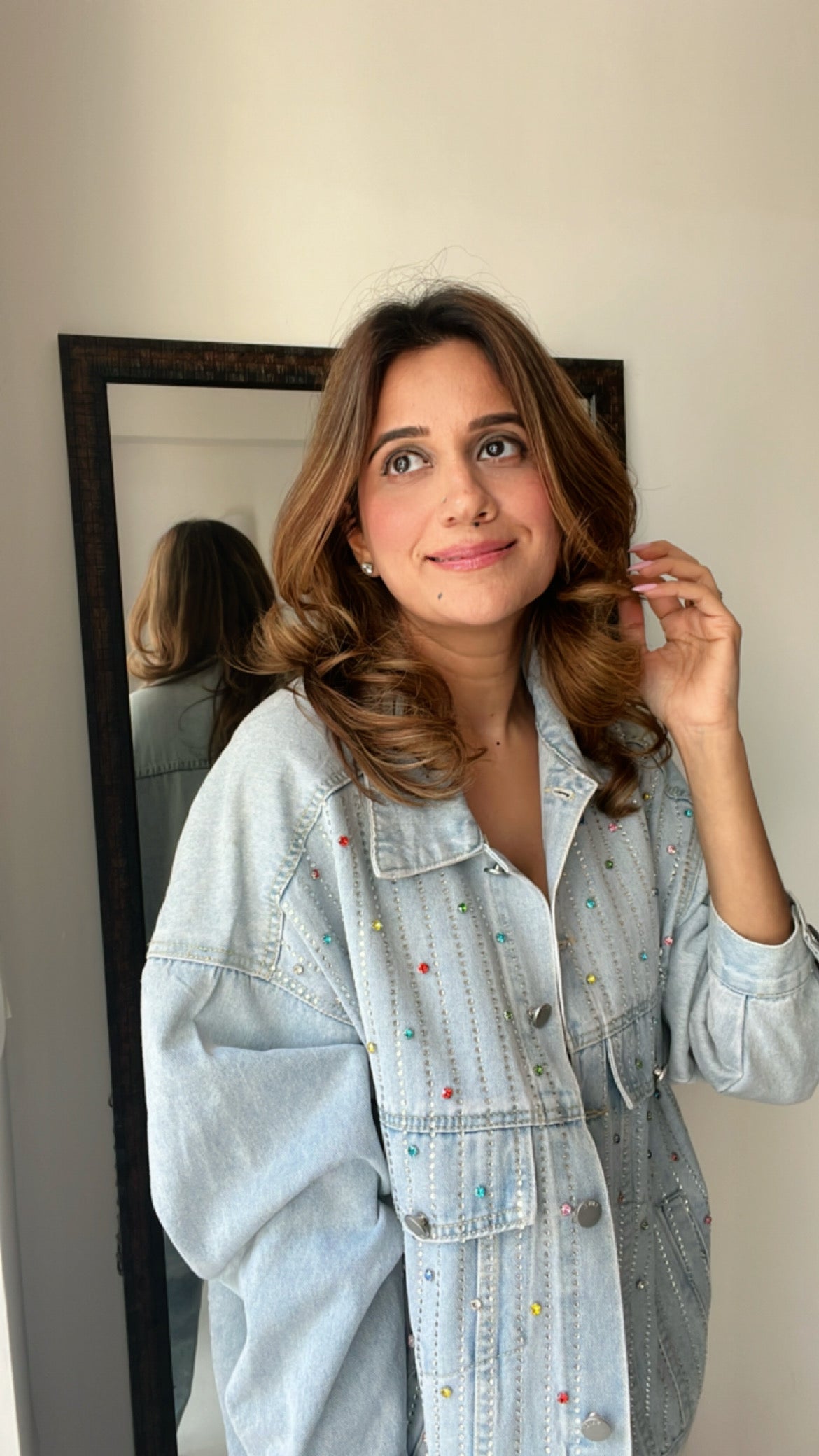 Multi Color Splash Studded Denim Fall Jacket