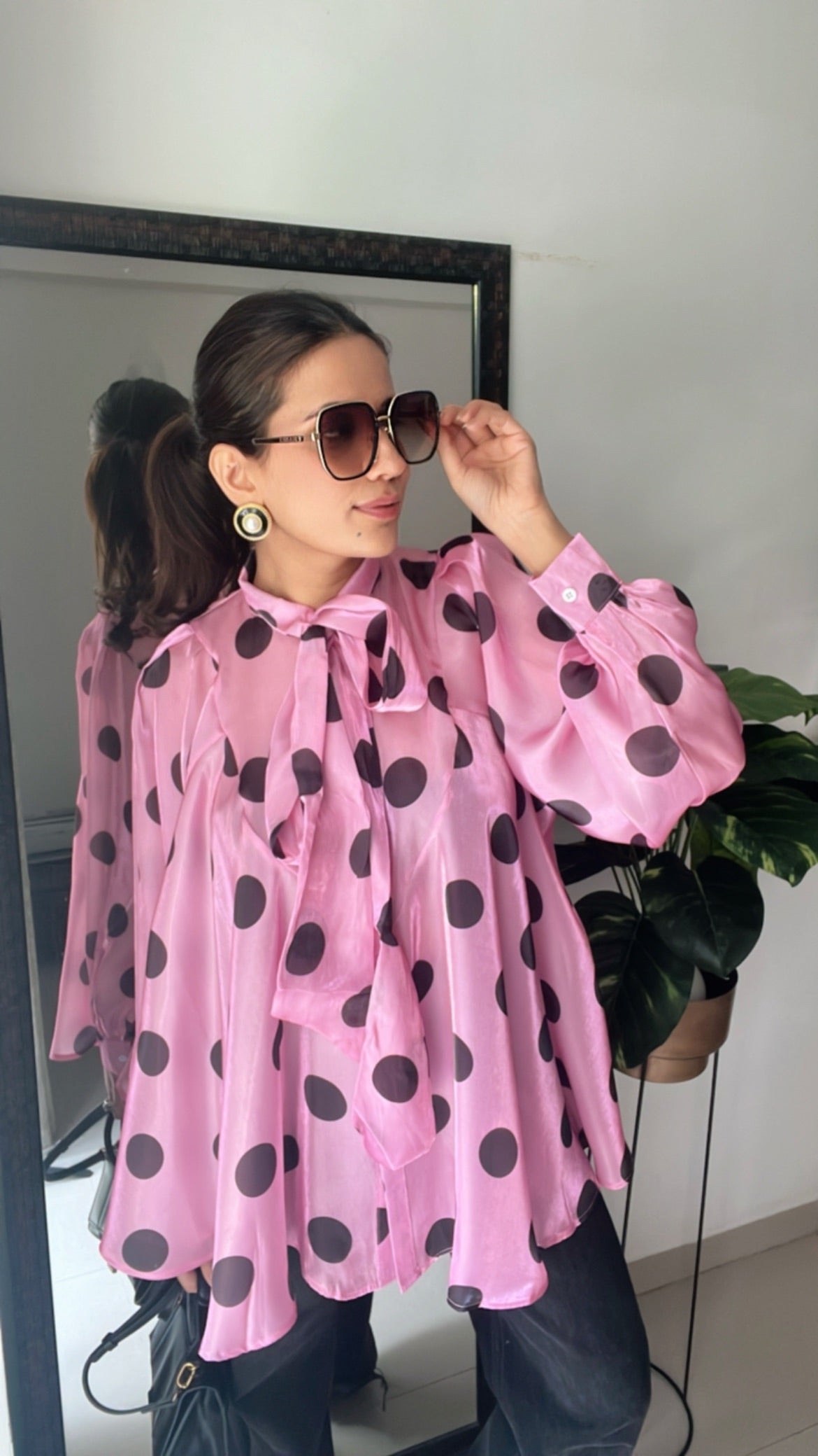 Polka Dot Flounce Glossy Top