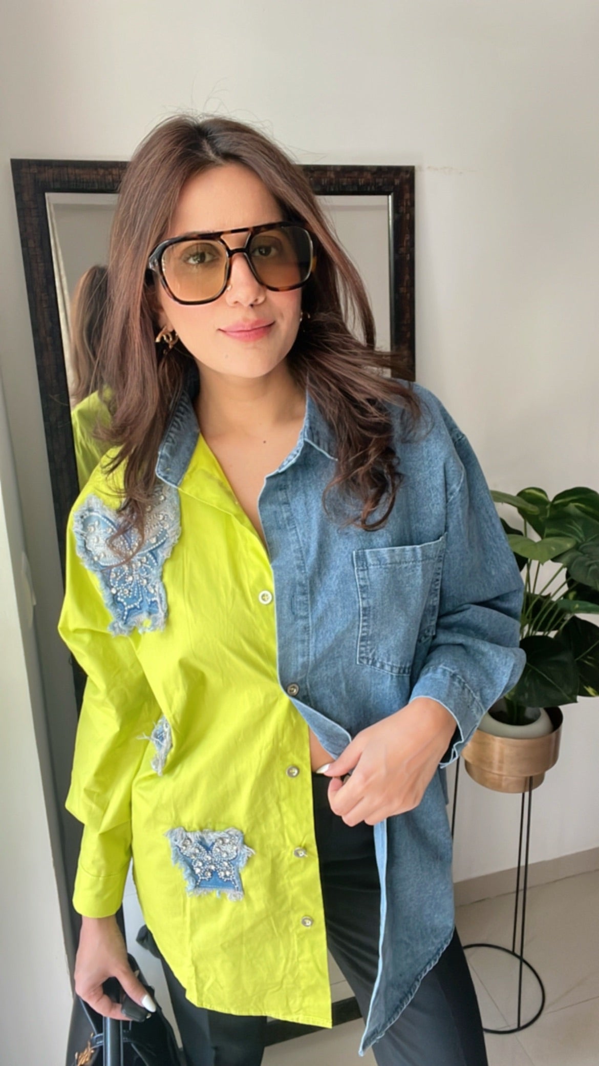 Butterfly Studded Denim Poplin Shirt