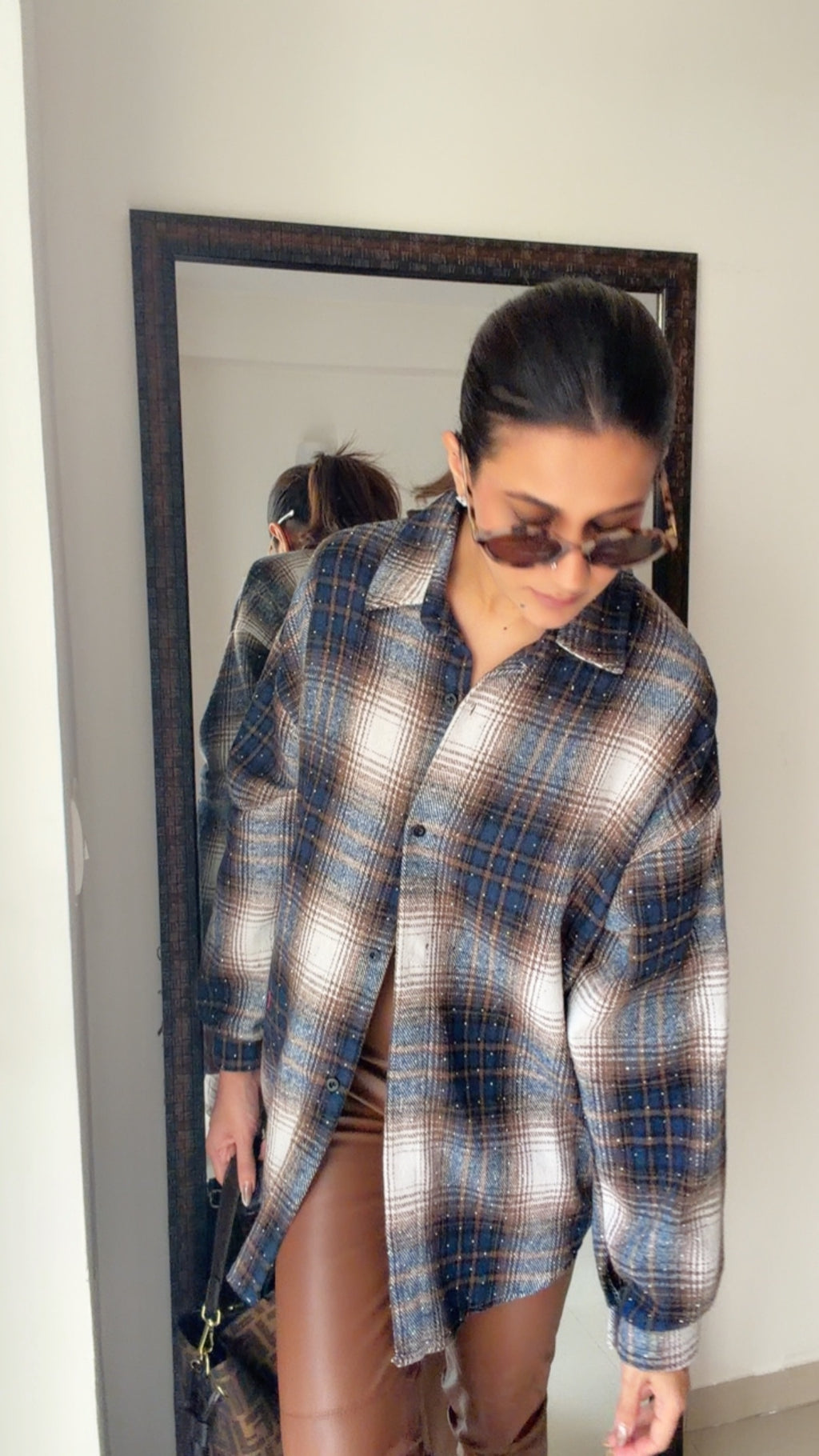 Swarowski Embedded Plaid Fall Shirt