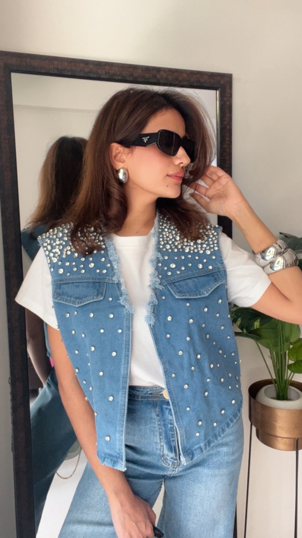 Diamond Studded Denim Fall Vest