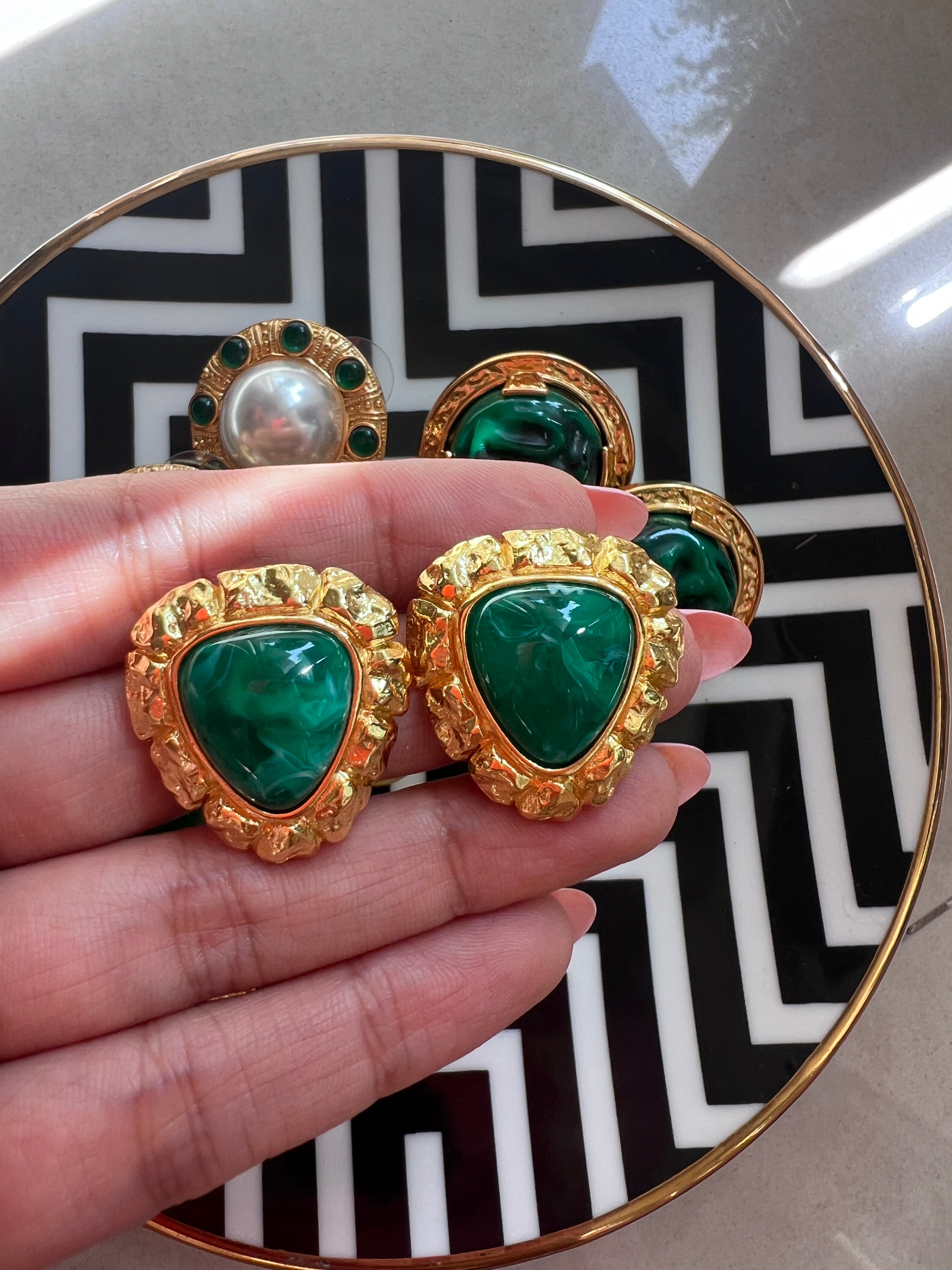 Green Gold Buttoned Earrings