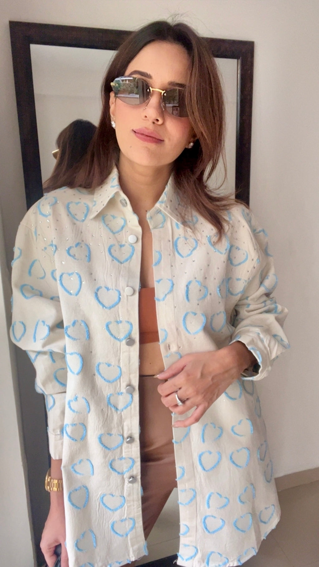 Swarovski Studded Heart Denim Shirt