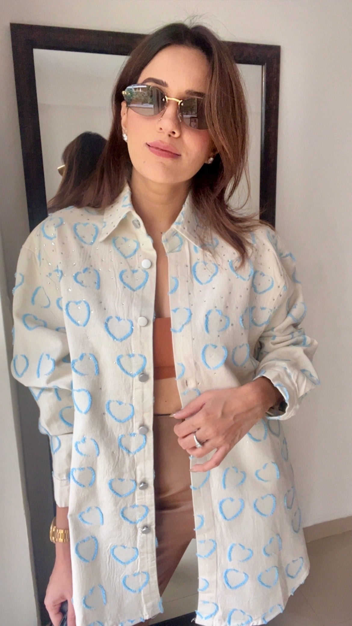 Swarovski Studded Heart Denim Shirt