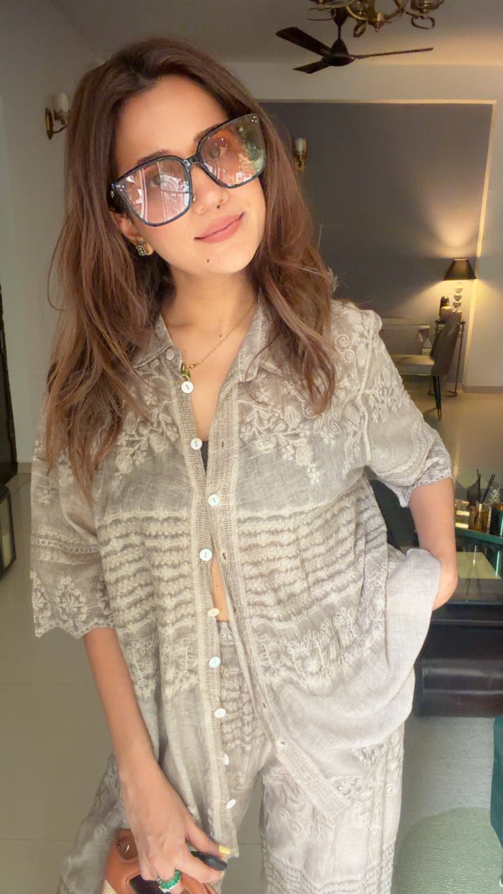 Sandstone Thread Embedded Co-ord Set