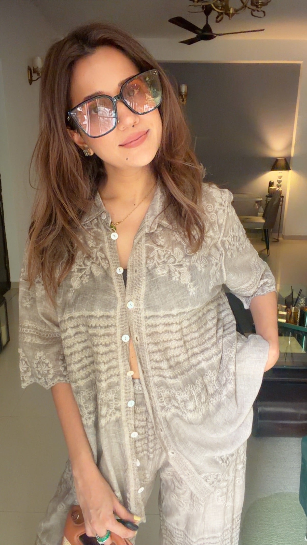 Sandstone Thread Embedded Co-ord Set
