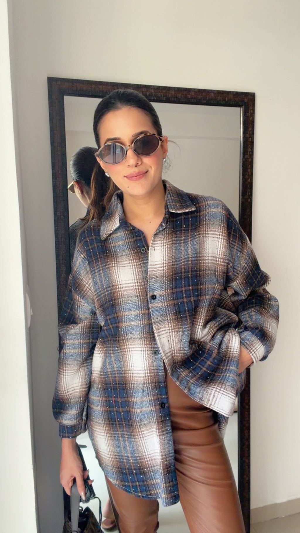 Swarowski Embedded Plaid Fall Shirt