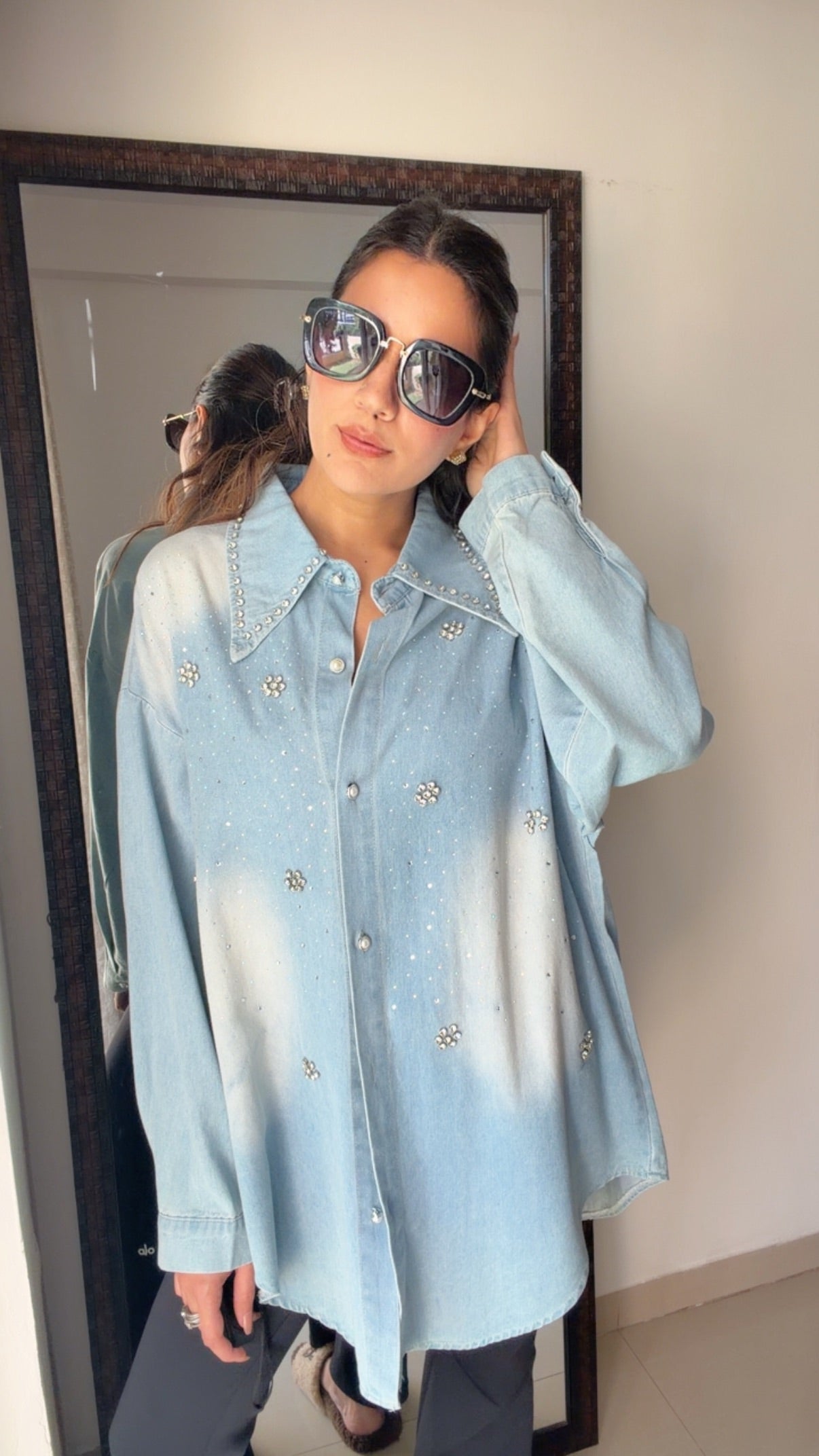 Washed Denim Studded Shirt