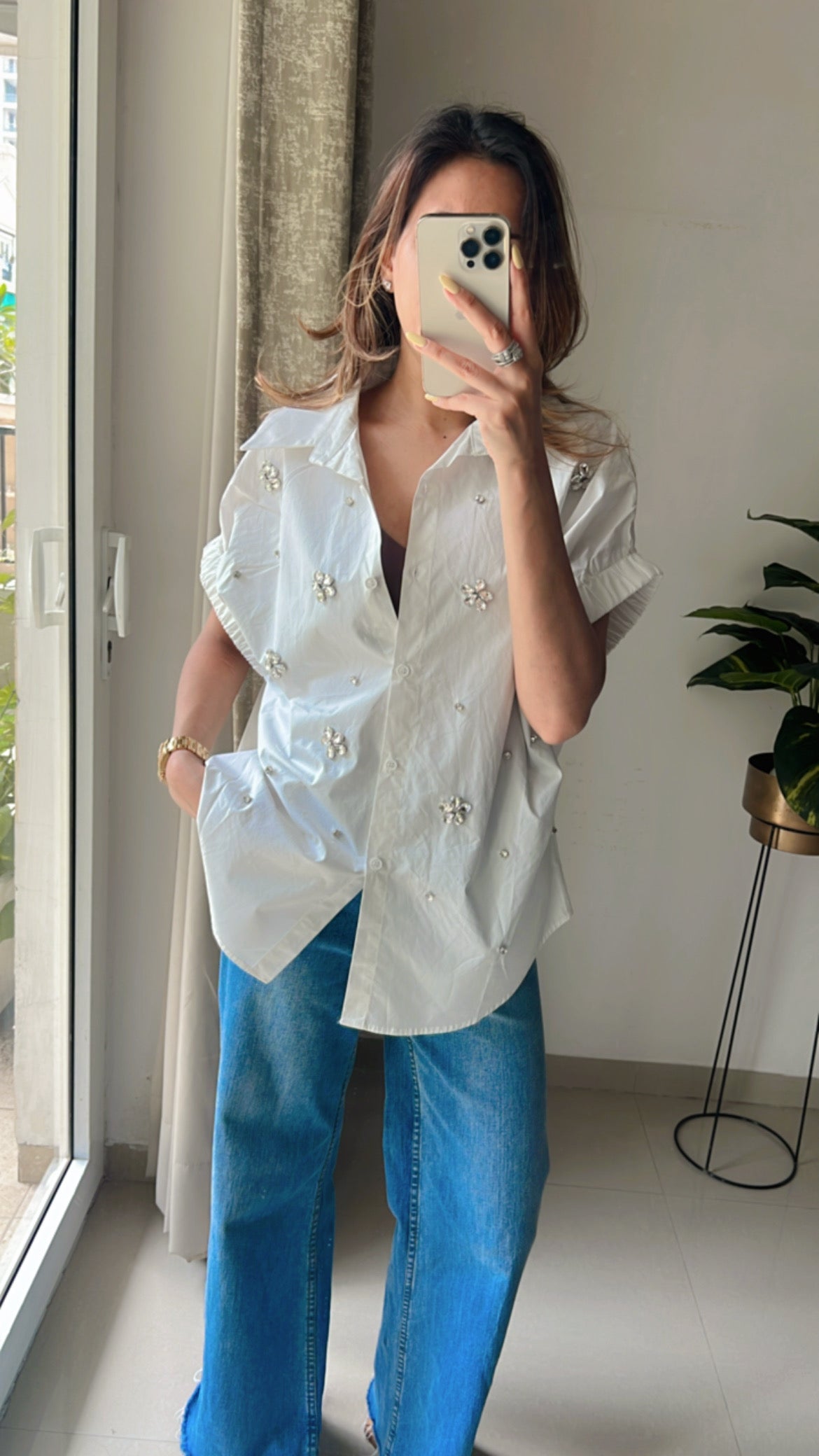 Crystal Studded Poplin Shirt