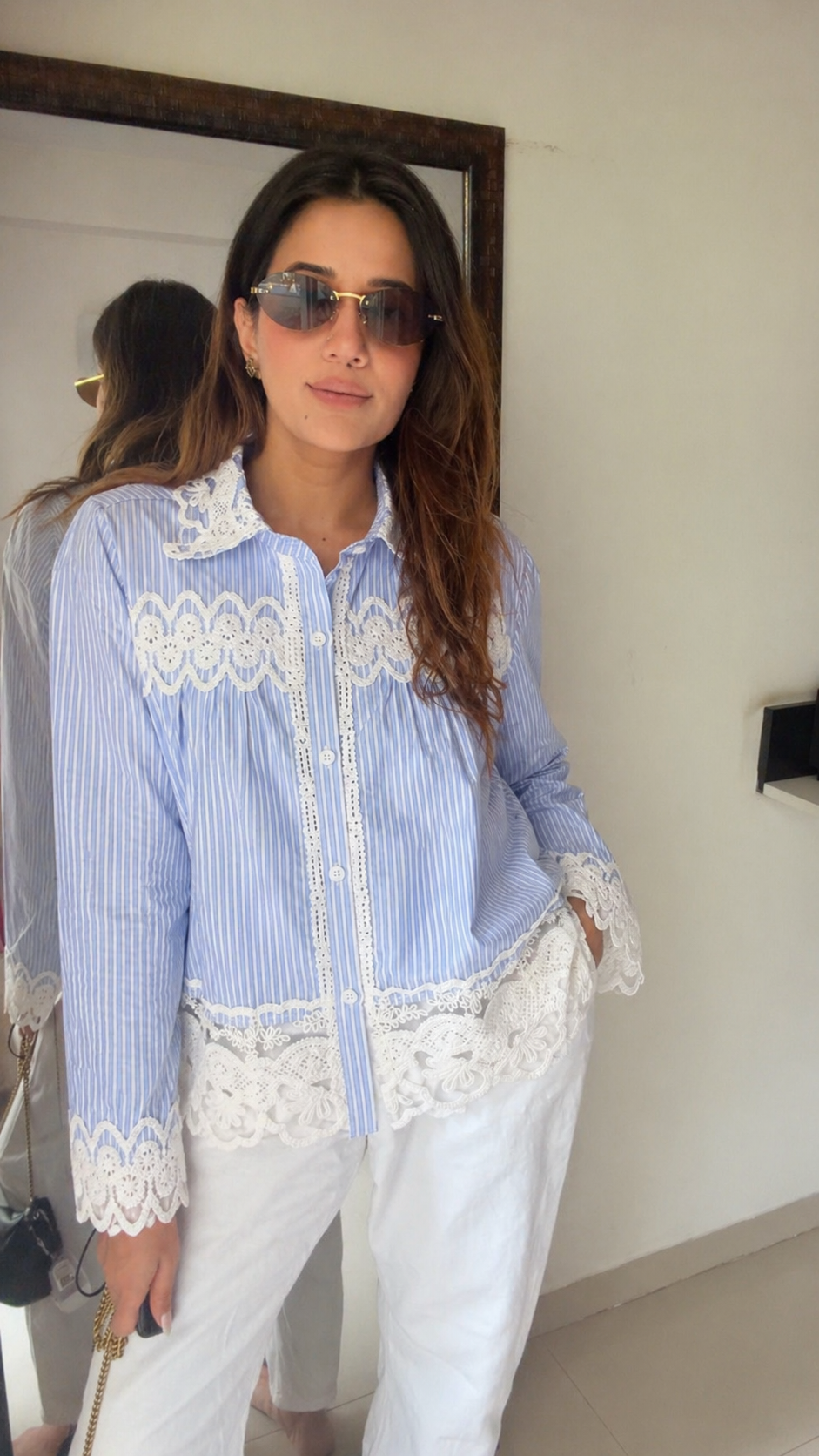 Lace Stripe Poplin Shirt