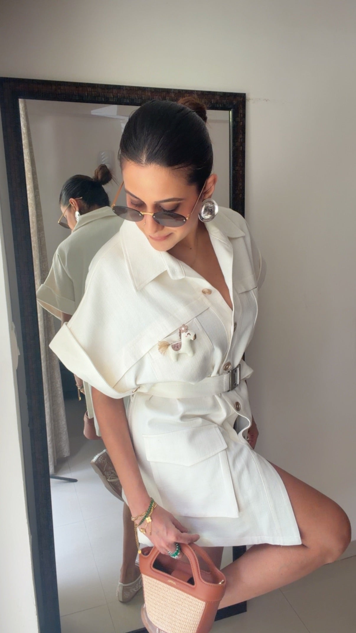 Ivory Utility Belted Dress
