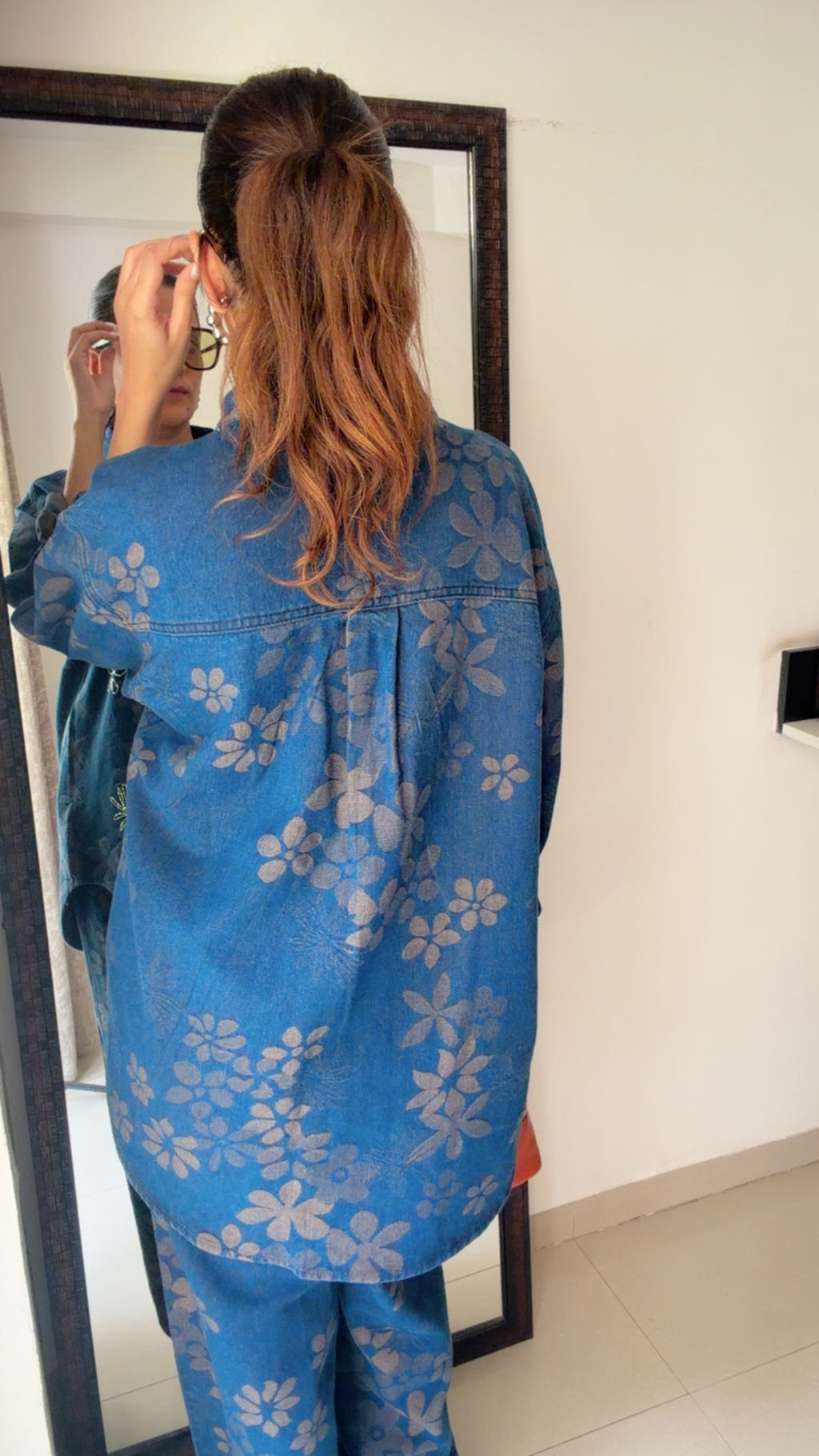 Denim Swarovski Studded Flower Co-ord Set