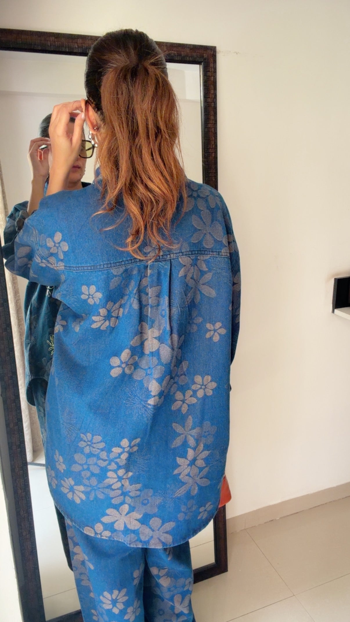 Denim Flower embossed Co-ord Set