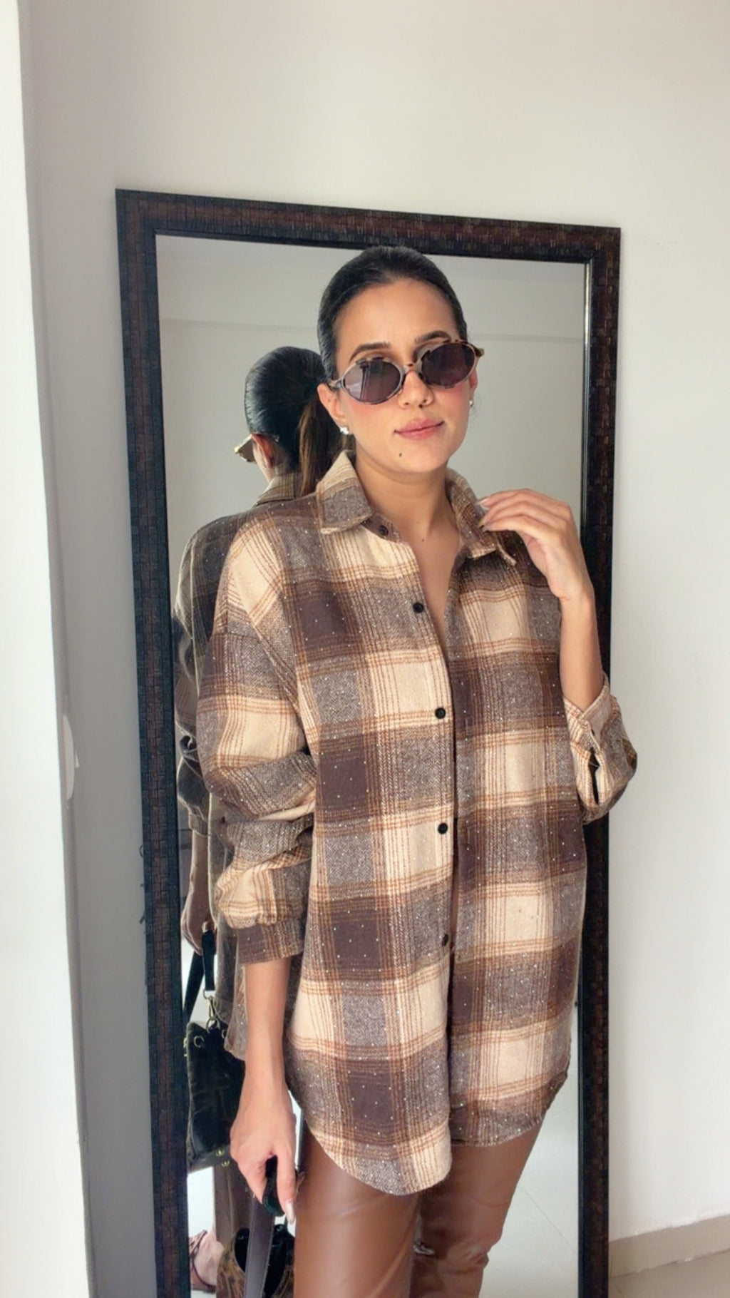 Swarosvski Embedded Plaid Fall Shirt