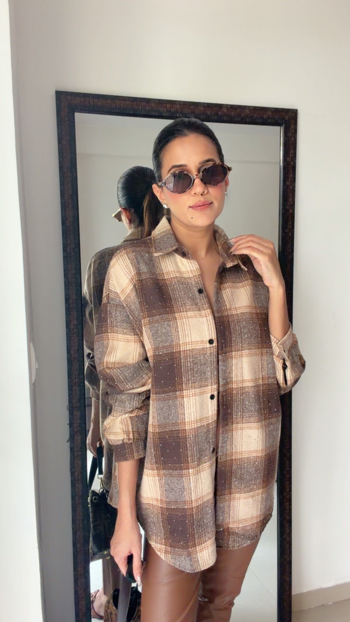 Swarosvski Embedded Plaid Fall Shirt