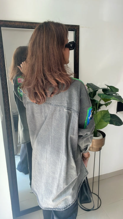 Cartoon Colorblast Oversized Denim Fall Jacket