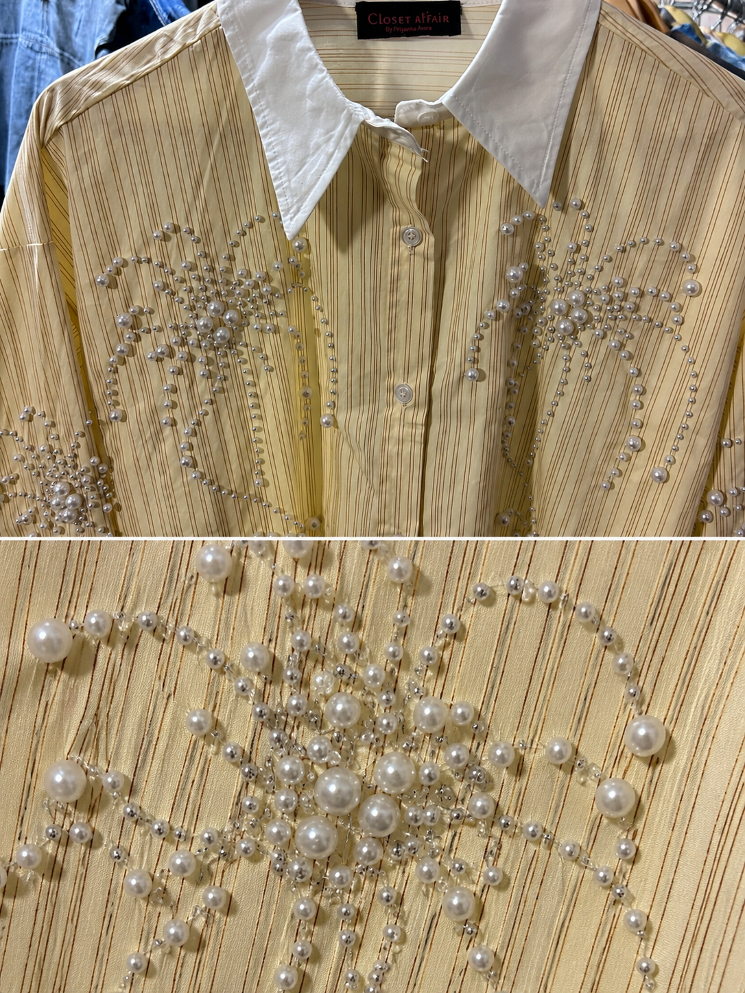 Pinstripe Pearl Detailed Poplin Shirt